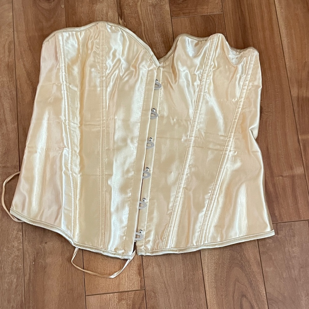 Ivory Satin Strapless Corset Bustier Top